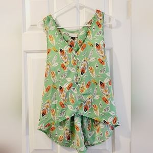 About a Girl Green Leaf And Feather Summer Small Tank Top